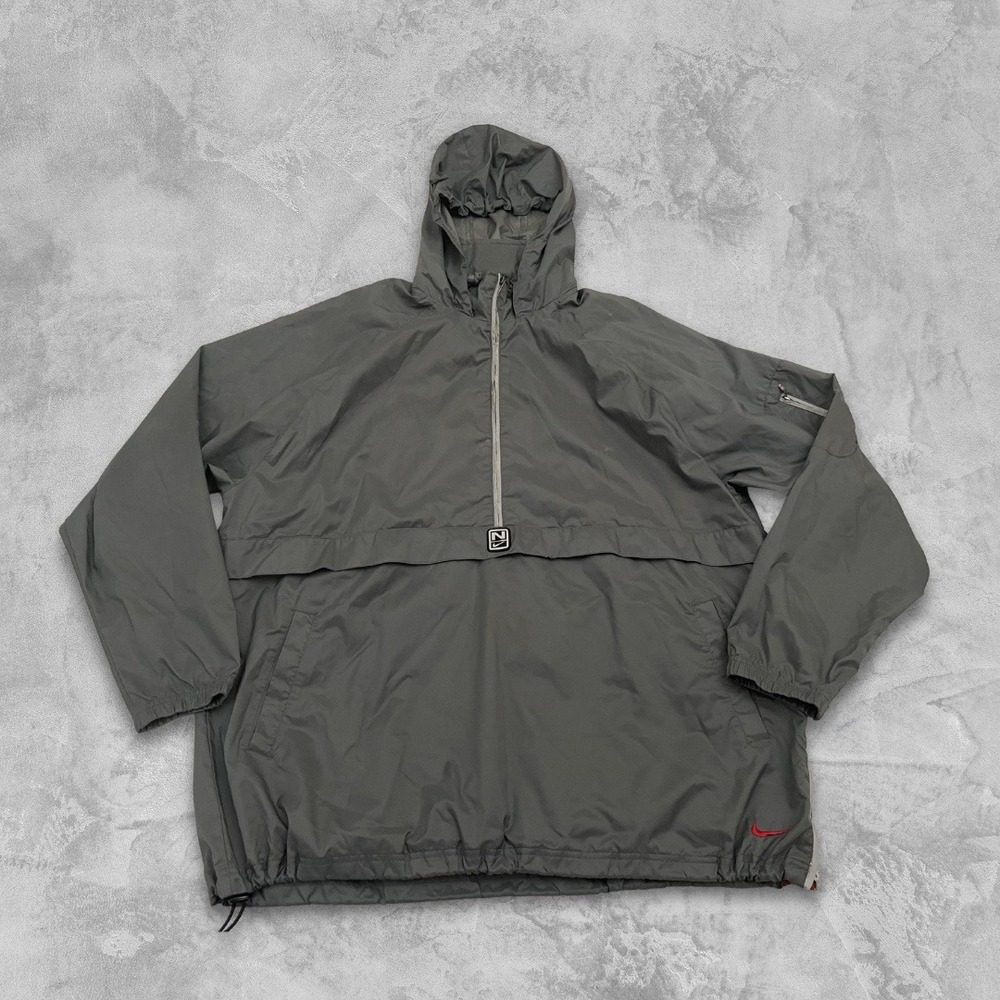 Vintage Y2K Nike Anorak 1/2 Zip Windbreaker Hoodie XXL‎ Gray Center Swoosh